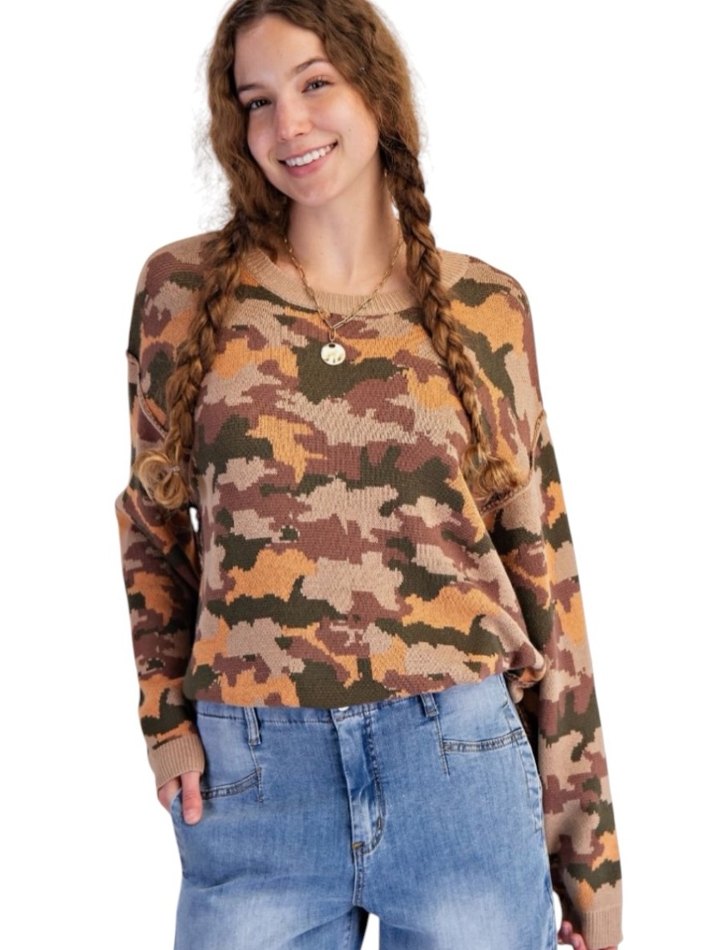 109:  EASEL NWT CAMO SWEATER OLIVE